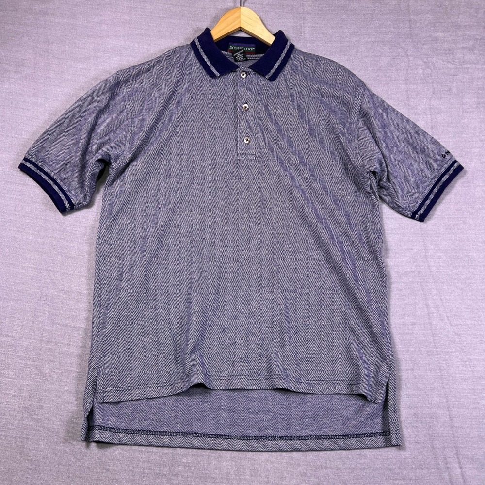 Dolphin Cove Herringbone Knit Delta Dental Logo Polo Shirt Mens Large Blue